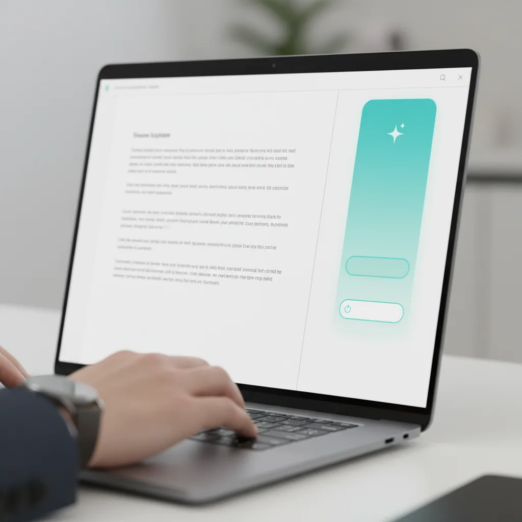 Laptop showing a document with a Copilot-style AI assistant side panel open