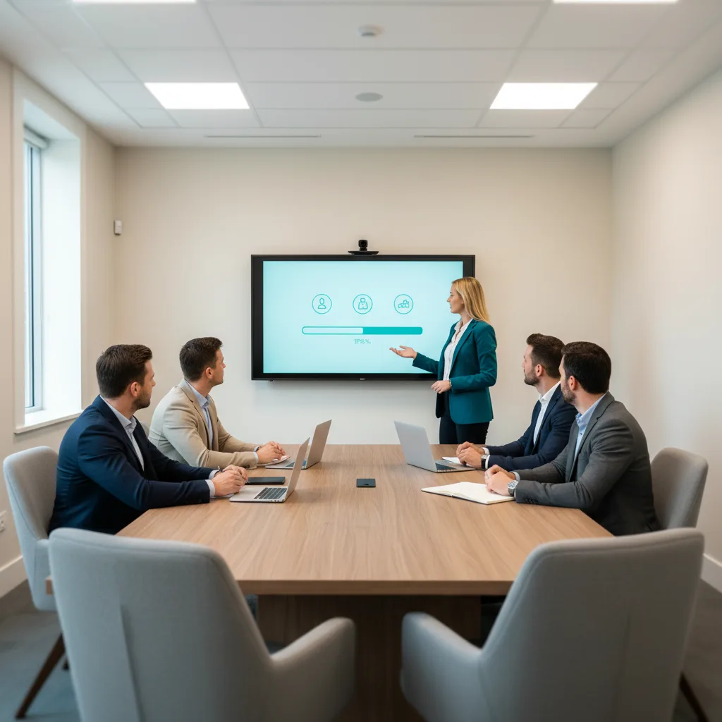 Presenter leading an AI training session for colleagues in a conference room